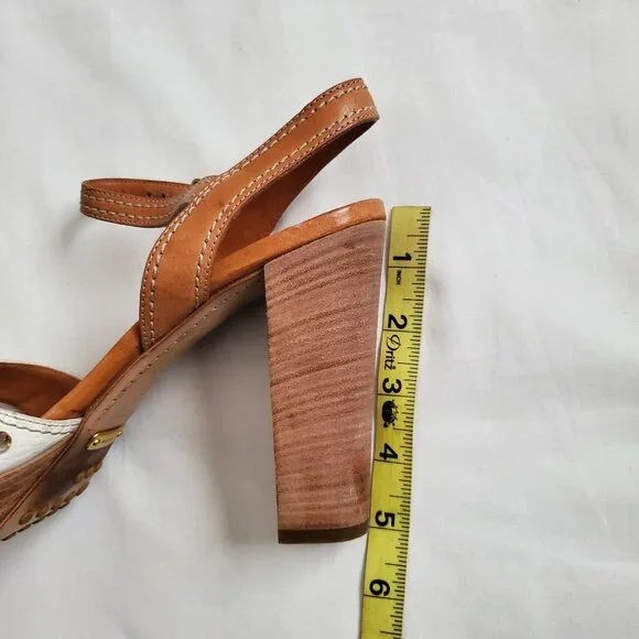 Car Shoe Studded Ankle Strap Block Heel Sandals White/Brown Women's 40/US 10 - Picture 12 of 12